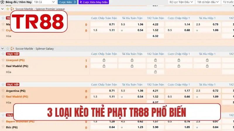 3 loại kèo thẻ phạt TR88 phổ biến
