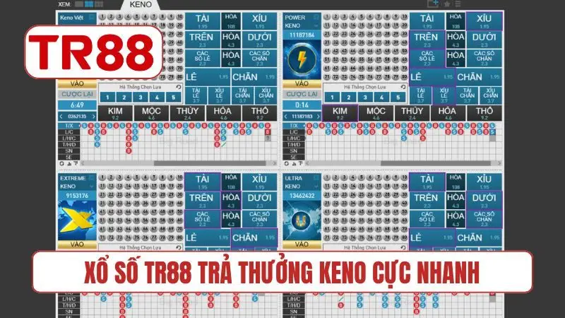 Xổ số TR88 trả thưởng Keno cực nhanh